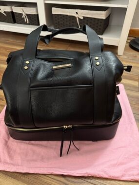 Poppy & Peonies Black Faux Leather Travel Duffle Bag